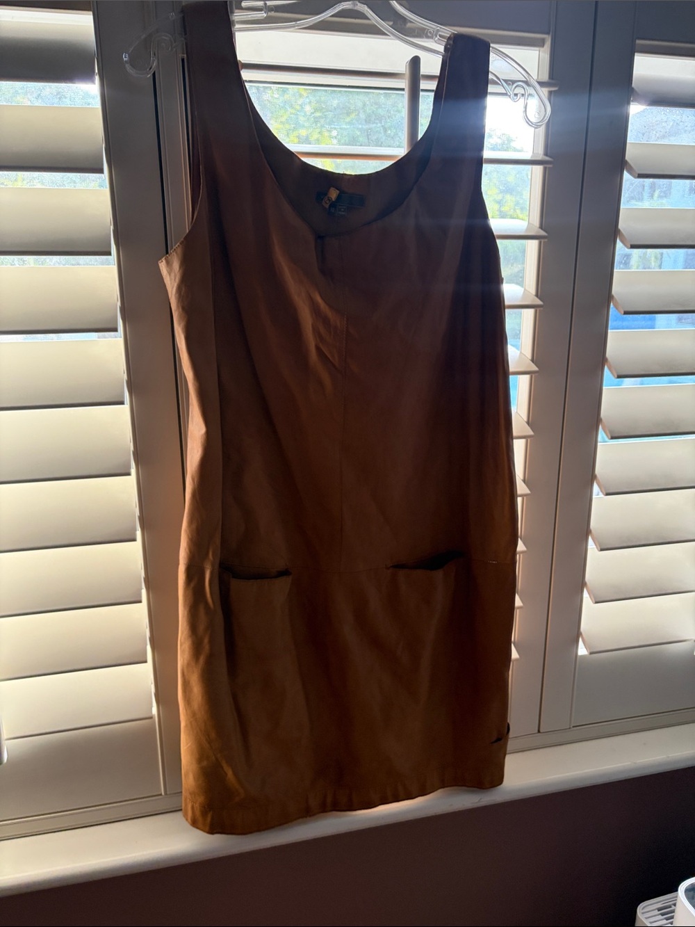 Vince REAL leather Brown Sleeveless Shift Dress amazing deal